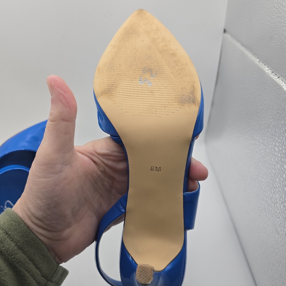 Calvin Klein Bright Blue Patent Pointed-Toe Slingback Spike Heel Pumps. Sz 8M - Picture 7 of 9
